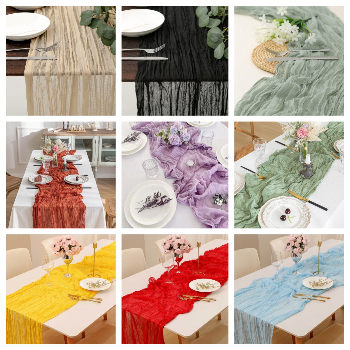 Linen Table Runner - Chemin de table en gaze bohème,